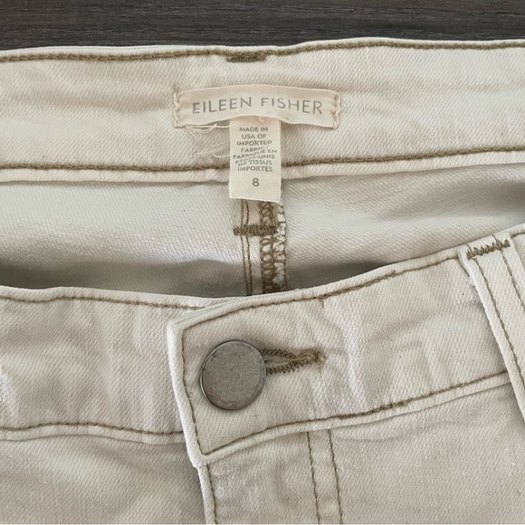 Eileen Fisher Off White Cream Straight Leg Mid Rise Organic Cotton Cropped Jeans - Picture 10 of 14